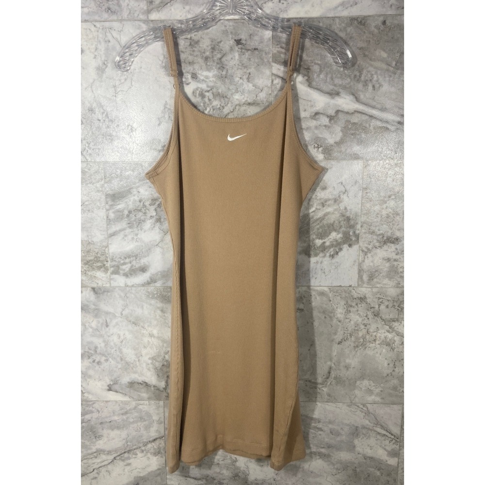 Nike Women's Ribbed Tank Dress Tan Beige Sz Large Bodycon Athleisure Y2K